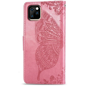 Butterfly Love Flowers Embossing Horizontal Flip Leather Case Cover for Apple iPhone 11 Pro with Holder & Card Slots & Wallet & Lanyard (Pink) - Gadget Station