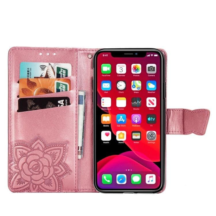 Butterfly Love Flowers Embossing Horizontal Flip Leather Case Cover for Apple iPhone 11 Pro with Holder & Card Slots & Wallet & Lanyard (Pink) - Gadget Station