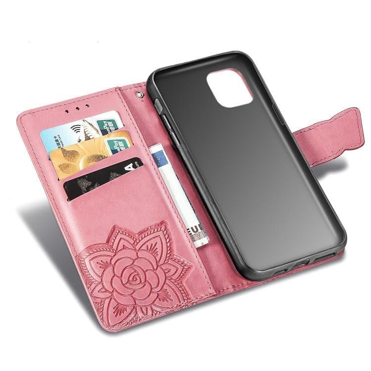 Butterfly Love Flowers Embossing Horizontal Flip Leather Case Cover for Apple iPhone 11 Pro with Holder & Card Slots & Wallet & Lanyard (Pink) - Gadget Station