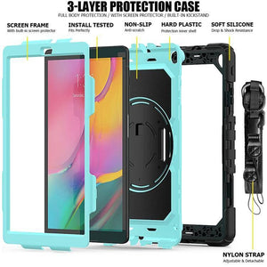 Samsung Galaxy Tab A10.1 2019 - T510 Shockproof Colourful Silica Gel + PC Protective Case Cover, with Holder & Shoulder Strap (Black+Light Blue) - Gadget Station